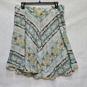 Joe Benbasset Floral Lace Trim Turquoise Brown Skirt Size 14
